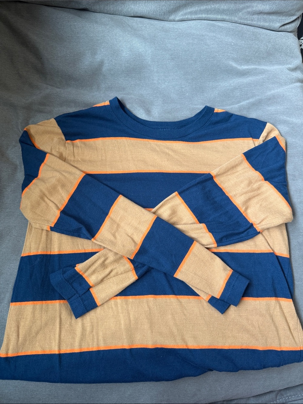 Old Navy Kids Long-Sleeve Striped Tee - Navy, Tan & Orange Trim